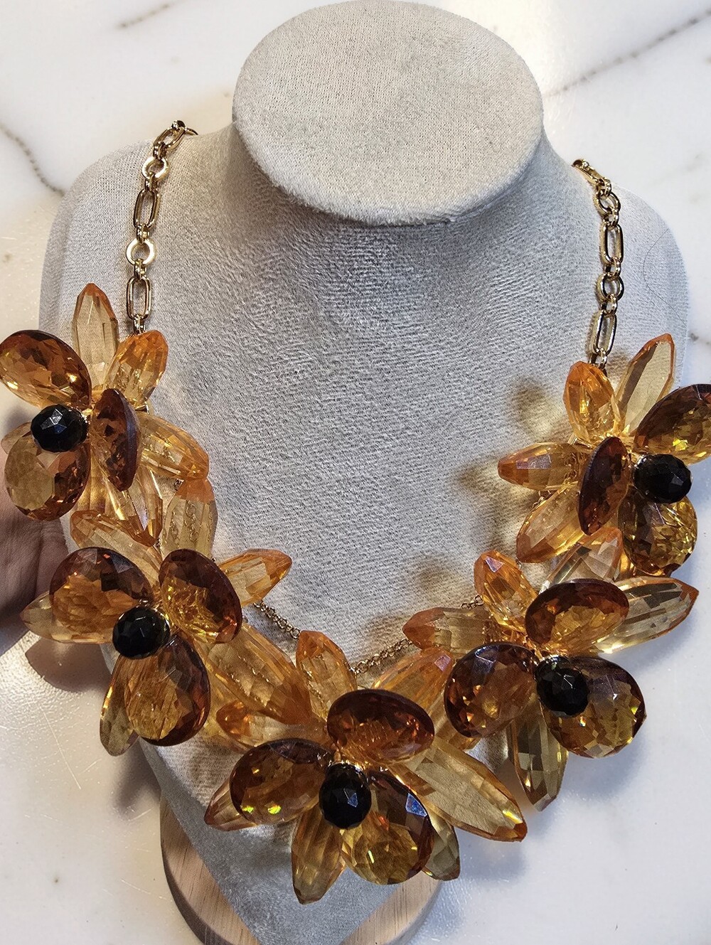 Kate Spade Blooming Brilliant Amber Lucite Flower Statement Necklace